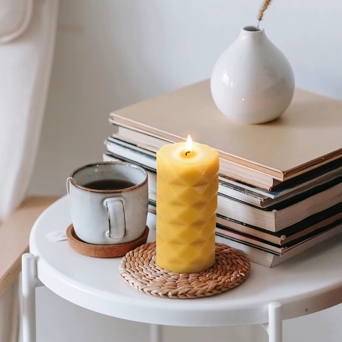 Geometric Beeswax Pillar Candle