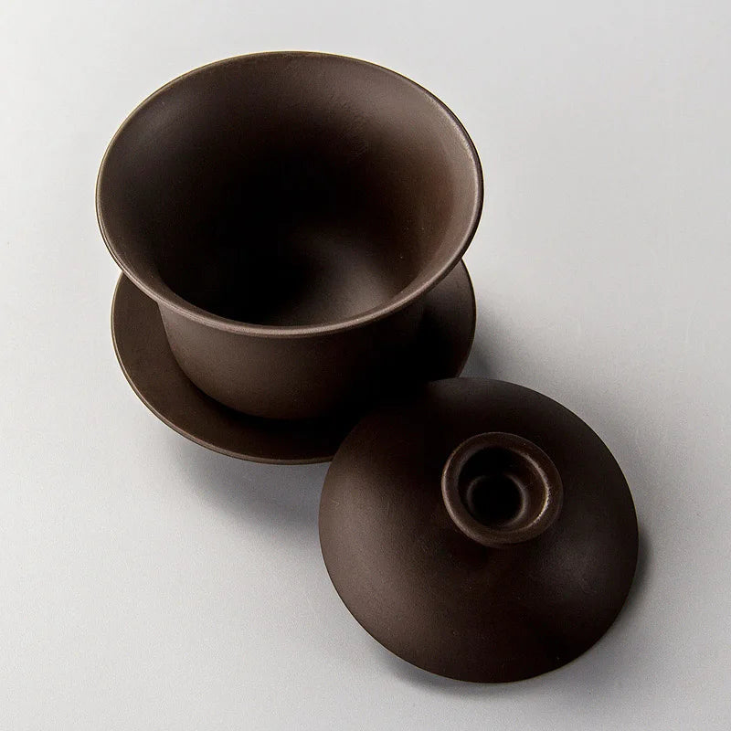 Juego de té Gaiwan de arcilla púrpura de alta calidad, elegante taza de té china Gaiwan, tetera, tapa, tazón, platillo, taza de té.