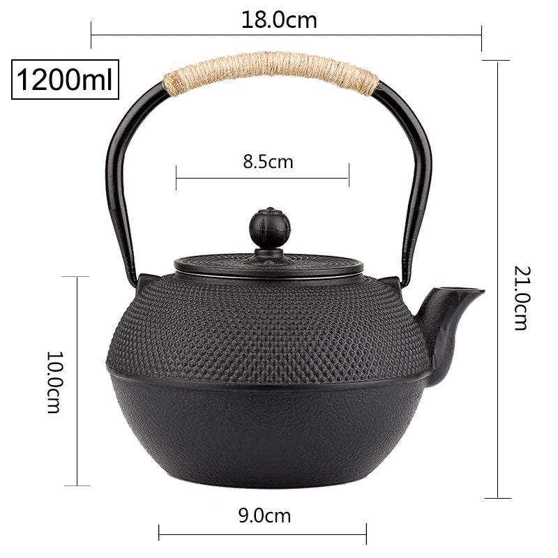 Tetera de hierro con infusor de acero inoxidable, tetera de hierro fundido para hervir agua y té oolong, 600/800/1200 ml