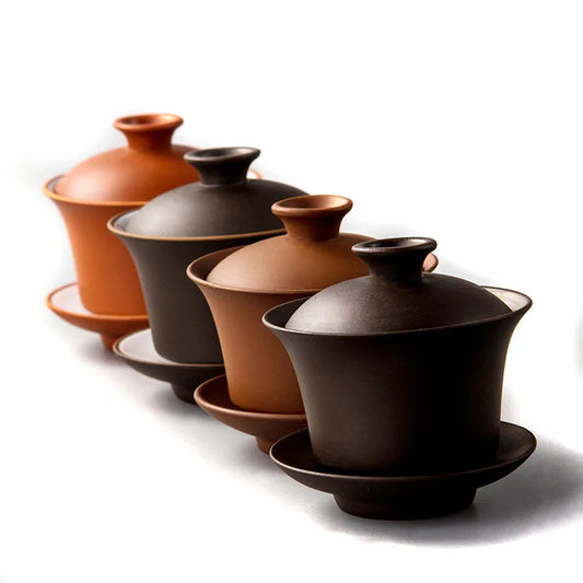 Juego de té Gaiwan de arcilla púrpura de alta calidad, elegante taza de té china Gaiwan, tetera, tapa, tazón, platillo, taza de té.