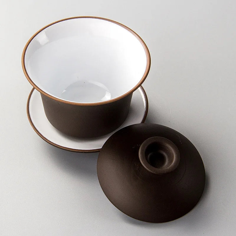 Juego de té Gaiwan de arcilla púrpura de alta calidad, elegante taza de té china Gaiwan, tetera, tapa, tazón, platillo, taza de té.