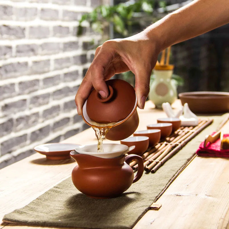 Juego de té Gaiwan de arcilla púrpura de alta calidad, elegante taza de té china Gaiwan, tetera, tapa, tazón, platillo, taza de té.