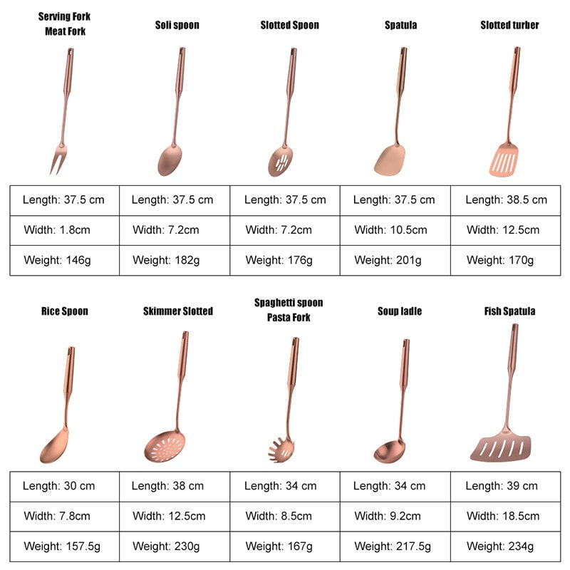 1 pieza de utensilios de cocina de acero inoxidable de oro rosa, cuchara para sopa de arroz, tenedor para pasta, accesorios de cocina, kit de servidor, utensilio para la cena