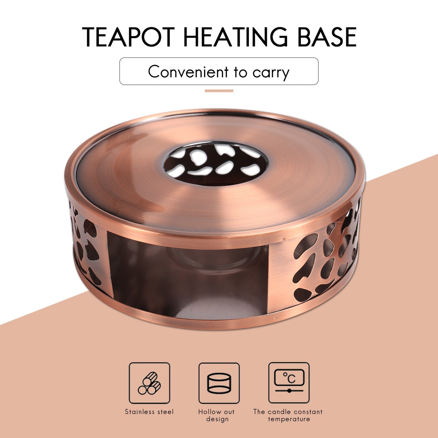 Calentador de té de acero inoxidable duradero, base calefactora, tetera, hornillo para té caliente, tetera con vela, juego de té