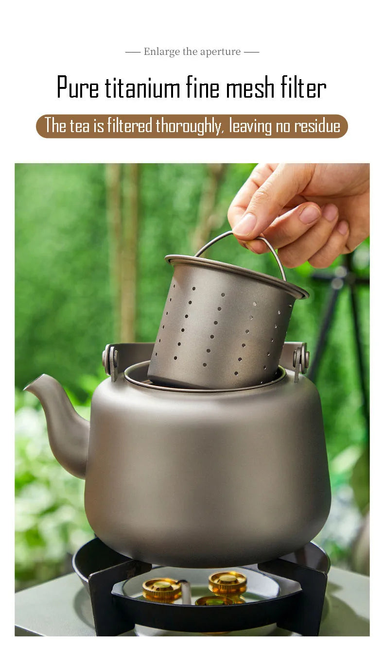 Hervidor de titanio puro de 1,2 l, calentable, con chorro de arena, asa plegable antiplanchado, filtro antifugas de té, tetera para el hogar.