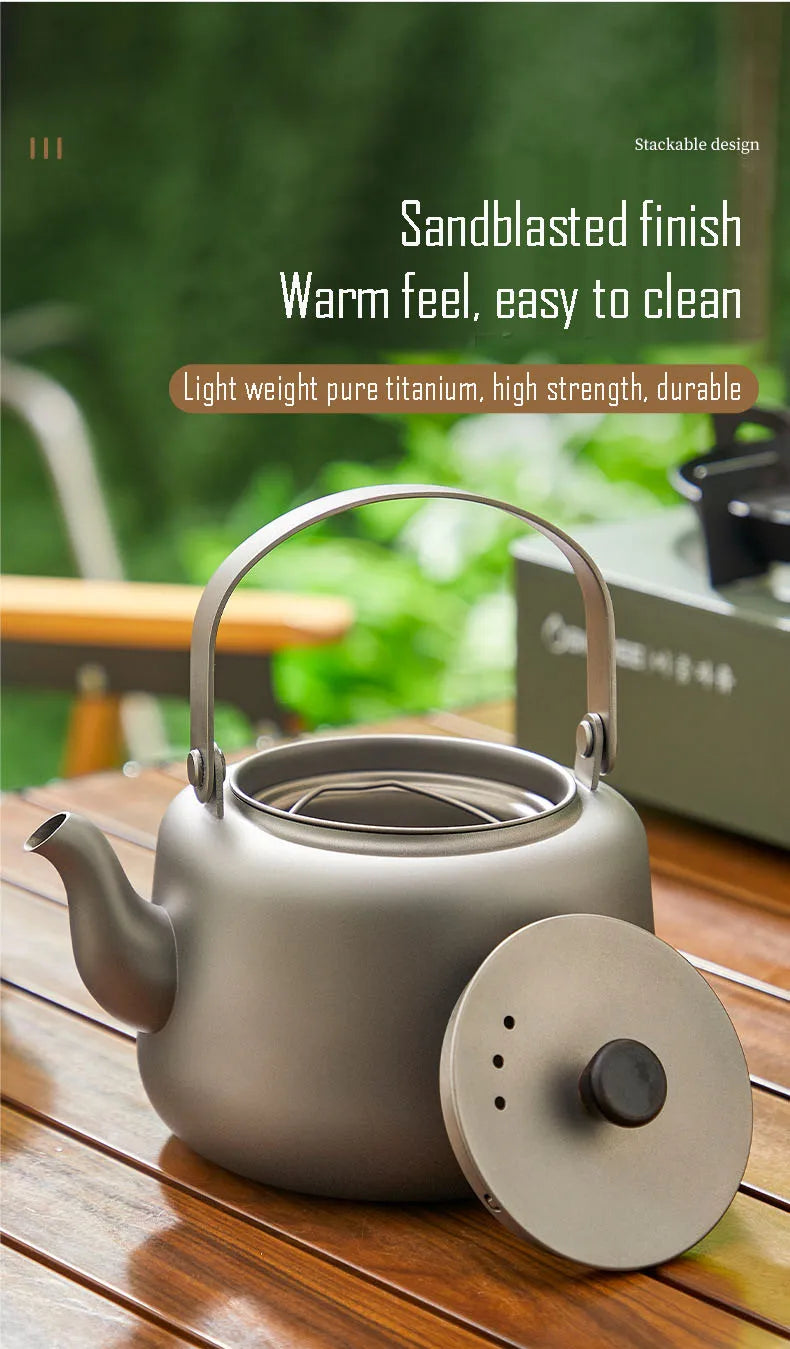 Hervidor de titanio puro de 1,2 l, calentable, con chorro de arena, asa plegable antiplanchado, filtro antifugas de té, tetera para el hogar.