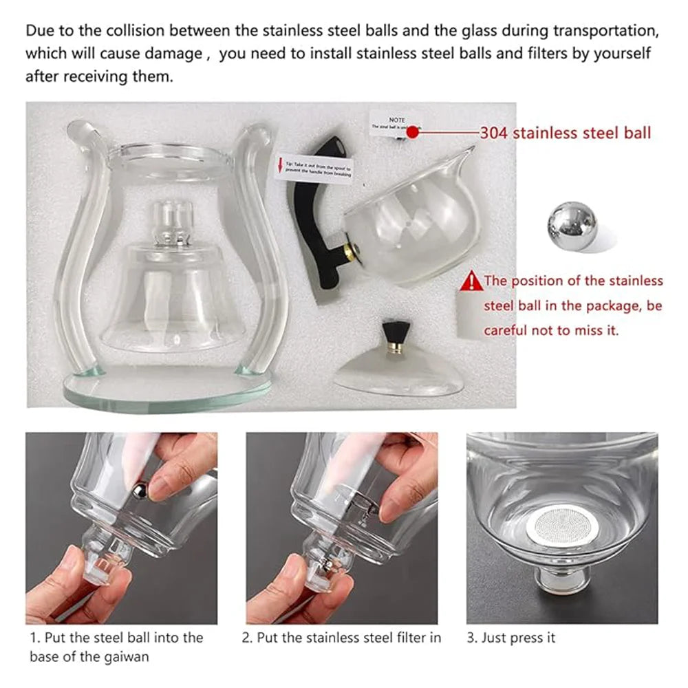 Juego de té de vidrio Kungfu Lazy, tetera con mango magnético de madera, tetera de vidrio semiautomática con infusor y sistema de goteo giratorio.