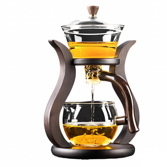 Juego de té de vidrio Kungfu Lazy, tetera con mango magnético de madera, tetera de vidrio semiautomática con infusor y sistema de goteo giratorio.