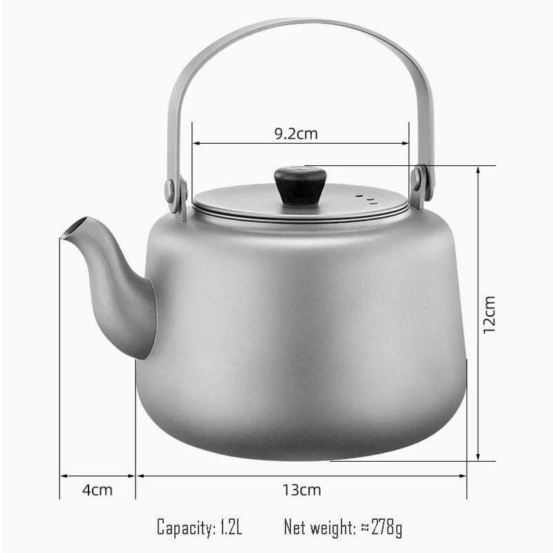 Hervidor de titanio puro de 1,2 l, calentable, con chorro de arena, asa plegable antiplanchado, filtro antifugas de té, tetera para el hogar.