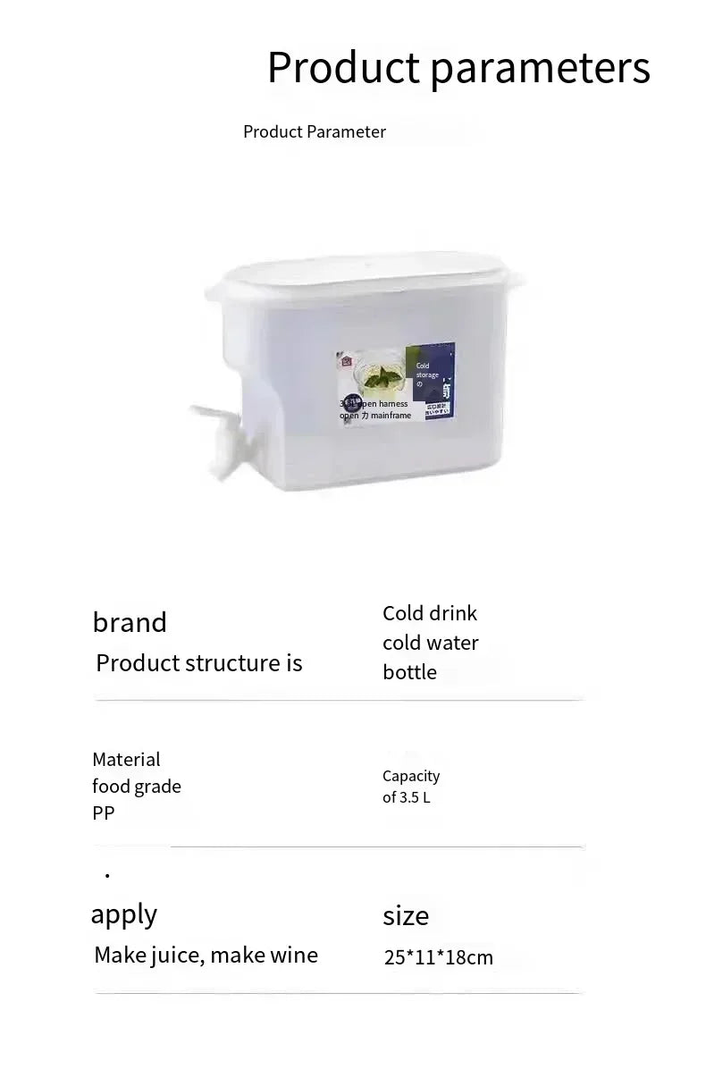 Jarra de agua fría de gran capacidad de 3,5 l, hervidor de agua fría con grifo en el refrigerador, dispensador de bebidas heladas, refrigerador y grifo