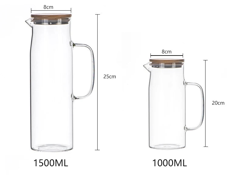 Botella de agua de vidrio espesado de 1000 ml con tapa de bambú, jarra de jugo a prueba de explosiones de vidrio espesado Gaopeng.