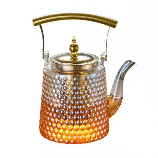 Tetera de vidrio con patrón de martillo con infusor de té, tetera de gran capacidad, tetera portátil resistente al calor, tetera para café y té.