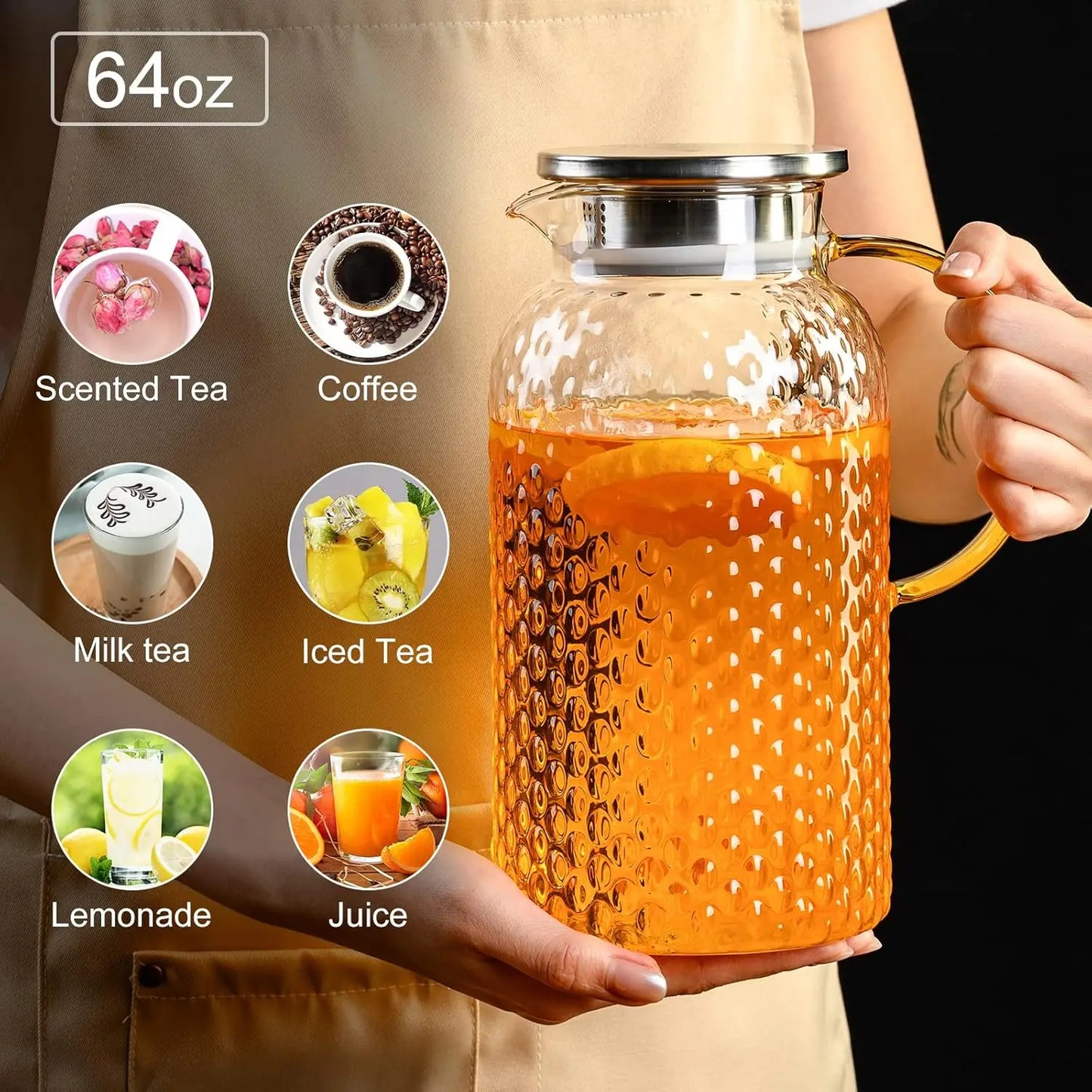 Jarra de vidrio Jarra de vidrio con tapa Jarra de agua resistente de vidrio de borosilicato alto para bebidas frías/calientes Té helado Jugo Leche