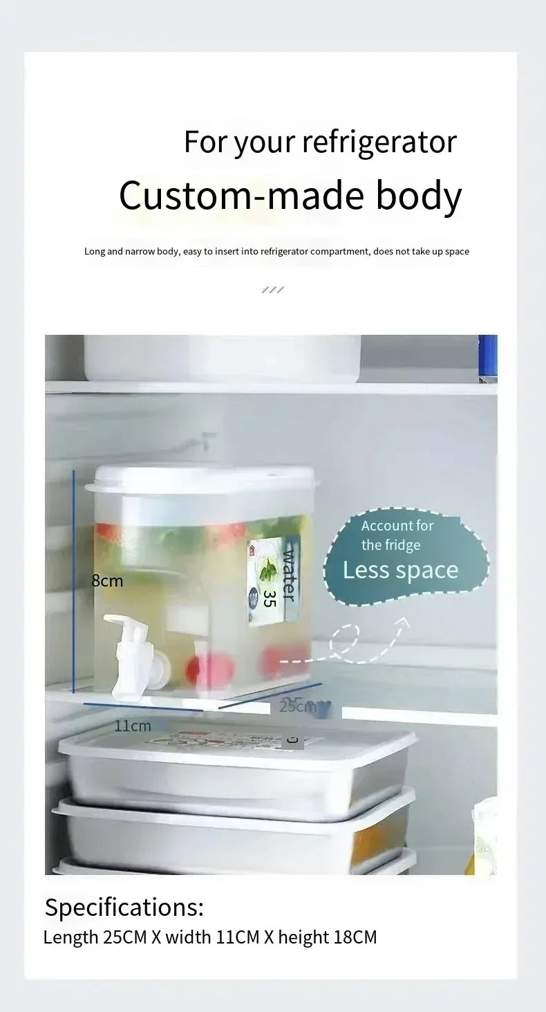 Jarra de agua fría de gran capacidad de 3,5 l, hervidor de agua fría con grifo en el refrigerador, dispensador de bebidas heladas, refrigerador y grifo