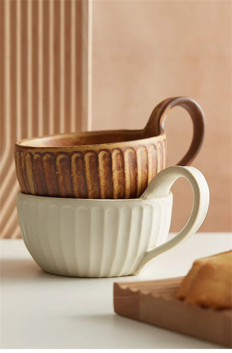 Retro Ceramic Mug Japanese Vintage Rough Pottery Coffee Cup Breakfast Oatmeal Milk Tea Cups Home Coffee Water Mup Drinkware