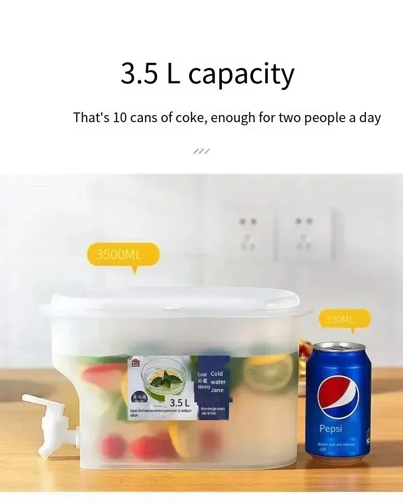 Jarra de agua fría de gran capacidad de 3,5 l, hervidor de agua fría con grifo en el refrigerador, dispensador de bebidas heladas, refrigerador y grifo