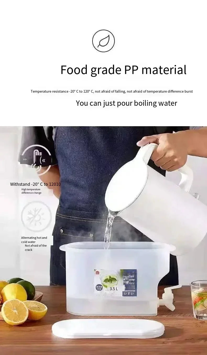 Jarra de agua fría de gran capacidad de 3,5 l, hervidor de agua fría con grifo en el refrigerador, dispensador de bebidas heladas, refrigerador y grifo