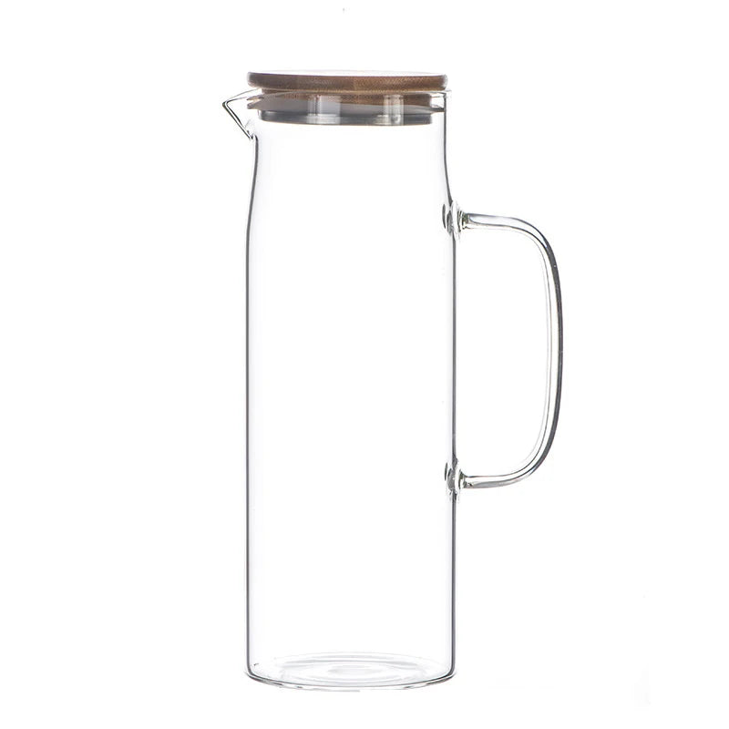 Botella de agua de vidrio espesado de 1000 ml con tapa de bambú, jarra de jugo a prueba de explosiones de vidrio espesado Gaopeng.
