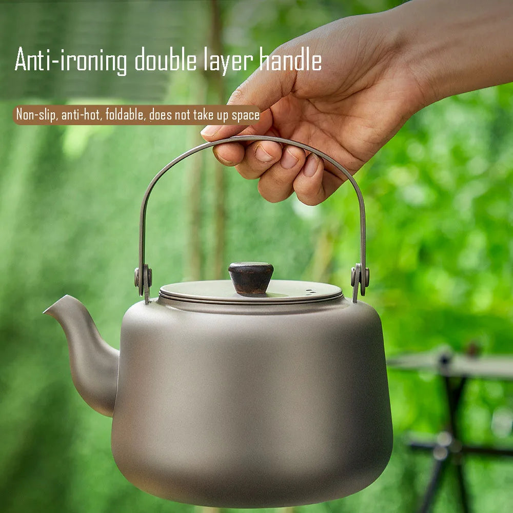 Hervidor de titanio puro de 1,2 l, calentable, con chorro de arena, asa plegable antiplanchado, filtro antifugas de té, tetera para el hogar.