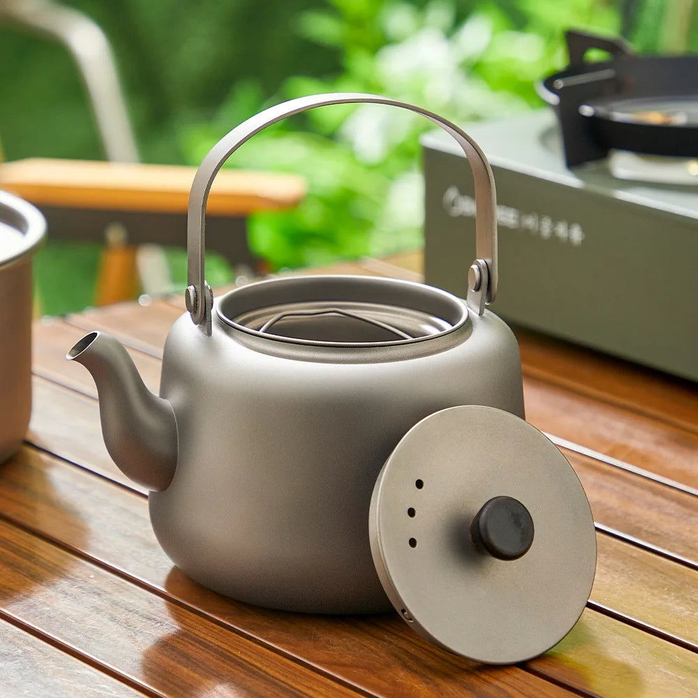 Hervidor de titanio puro de 1,2 l, calentable, con chorro de arena, asa plegable antiplanchado, filtro antifugas de té, tetera para el hogar.
