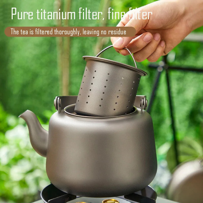 Hervidor de titanio puro de 1,2 l, calentable, con chorro de arena, asa plegable antiplanchado, filtro antifugas de té, tetera para el hogar.