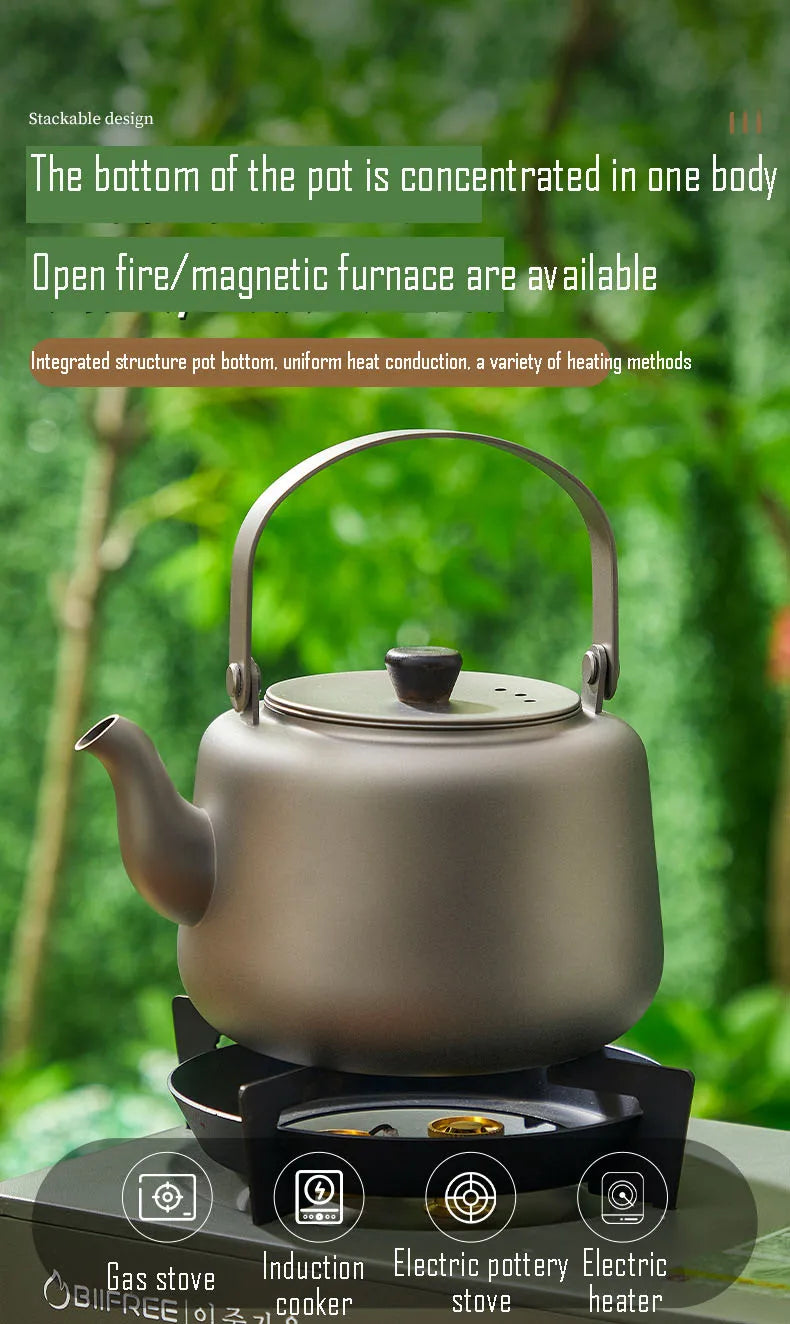 Hervidor de titanio puro de 1,2 l, calentable, con chorro de arena, asa plegable antiplanchado, filtro antifugas de té, tetera para el hogar.