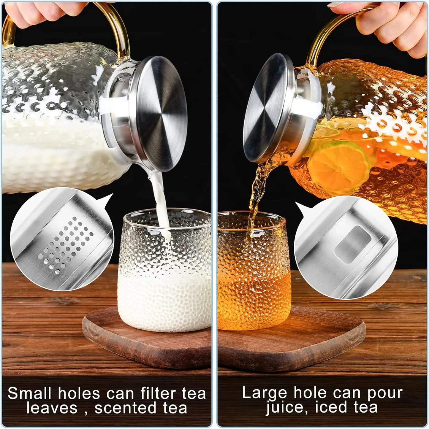 Jarra de vidrio Jarra de vidrio con tapa Jarra de agua resistente de vidrio de borosilicato alto para bebidas frías/calientes Té helado Jugo Leche