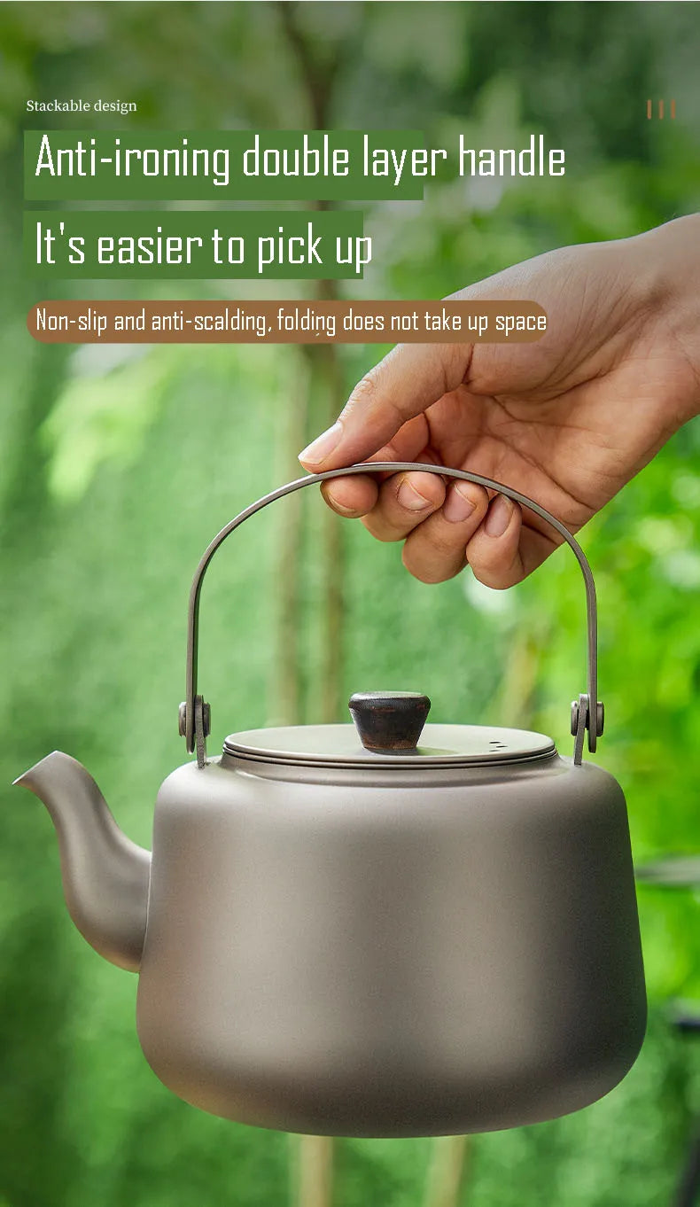 Hervidor de titanio puro de 1,2 l, calentable, con chorro de arena, asa plegable antiplanchado, filtro antifugas de té, tetera para el hogar.