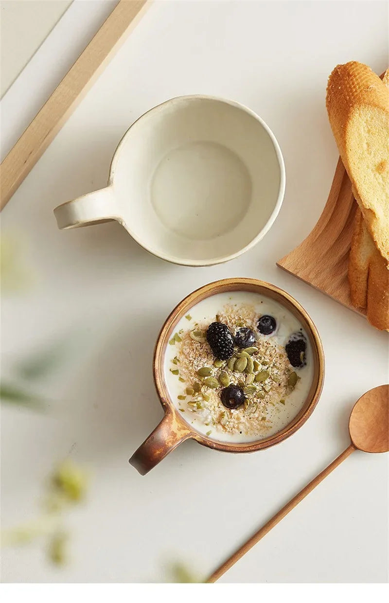Retro Ceramic Mug Japanese Vintage Rough Pottery Coffee Cup Breakfast Oatmeal Milk Tea Cups Home Coffee Water Mup Drinkware