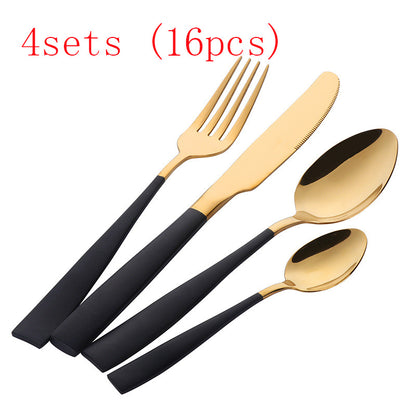 Four-piece Black and Gold Stainless Steel Cutlery