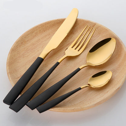 Four-piece Black and Gold Stainless Steel Cutlery