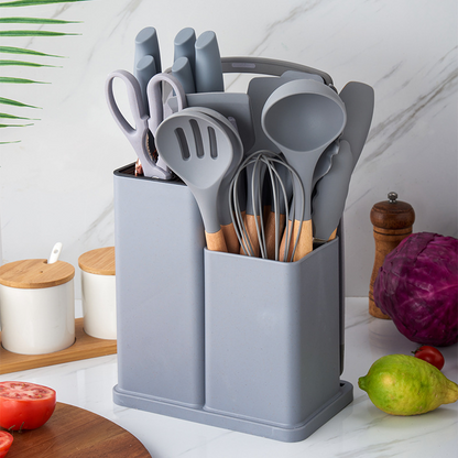 19Pcs Silicone Non-Stick Cookware Utensils Set Wooden Handle Spatula Egg Beaters Kitchenware Heat Resistant Kitchen Accessories