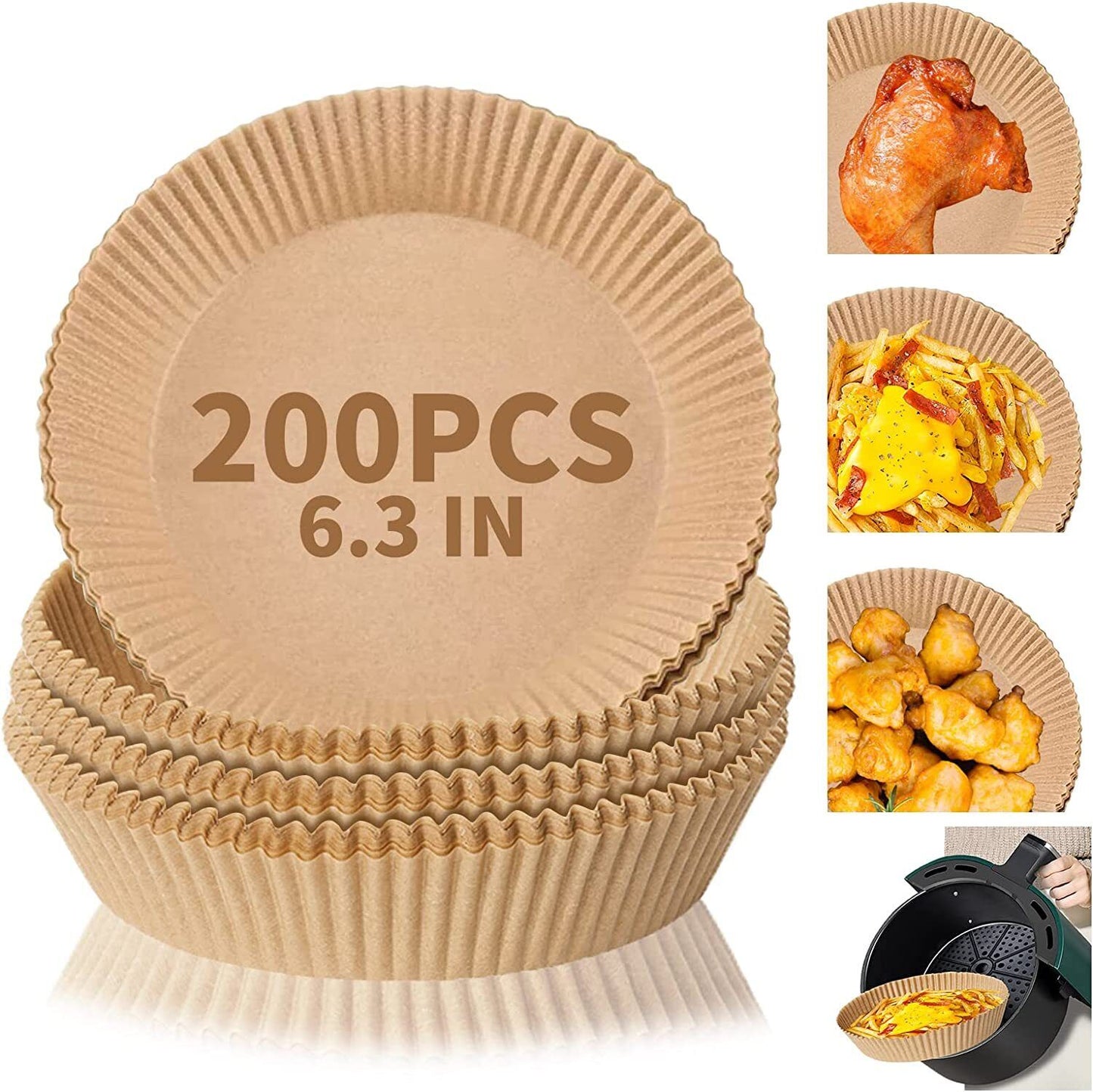 Air Fryer Disposable Paper Liner Non-stick Disposable Liners, 200PCS Air Fryer Disposable Paper Liners, 6.3In Round Air Fryer Parchment Paper