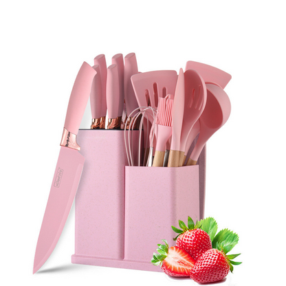 19Pcs Silicone Non-Stick Cookware Utensils Set Wooden Handle Spatula Egg Beaters Kitchenware Heat Resistant Kitchen Accessories