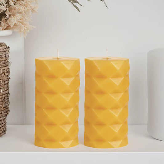 Geometric Beeswax Pillar Candle