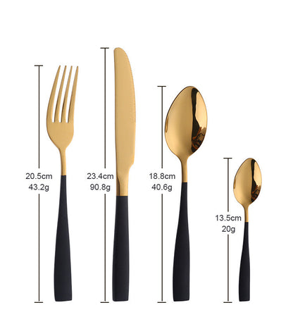 Four-piece Black and Gold Stainless Steel Cutlery