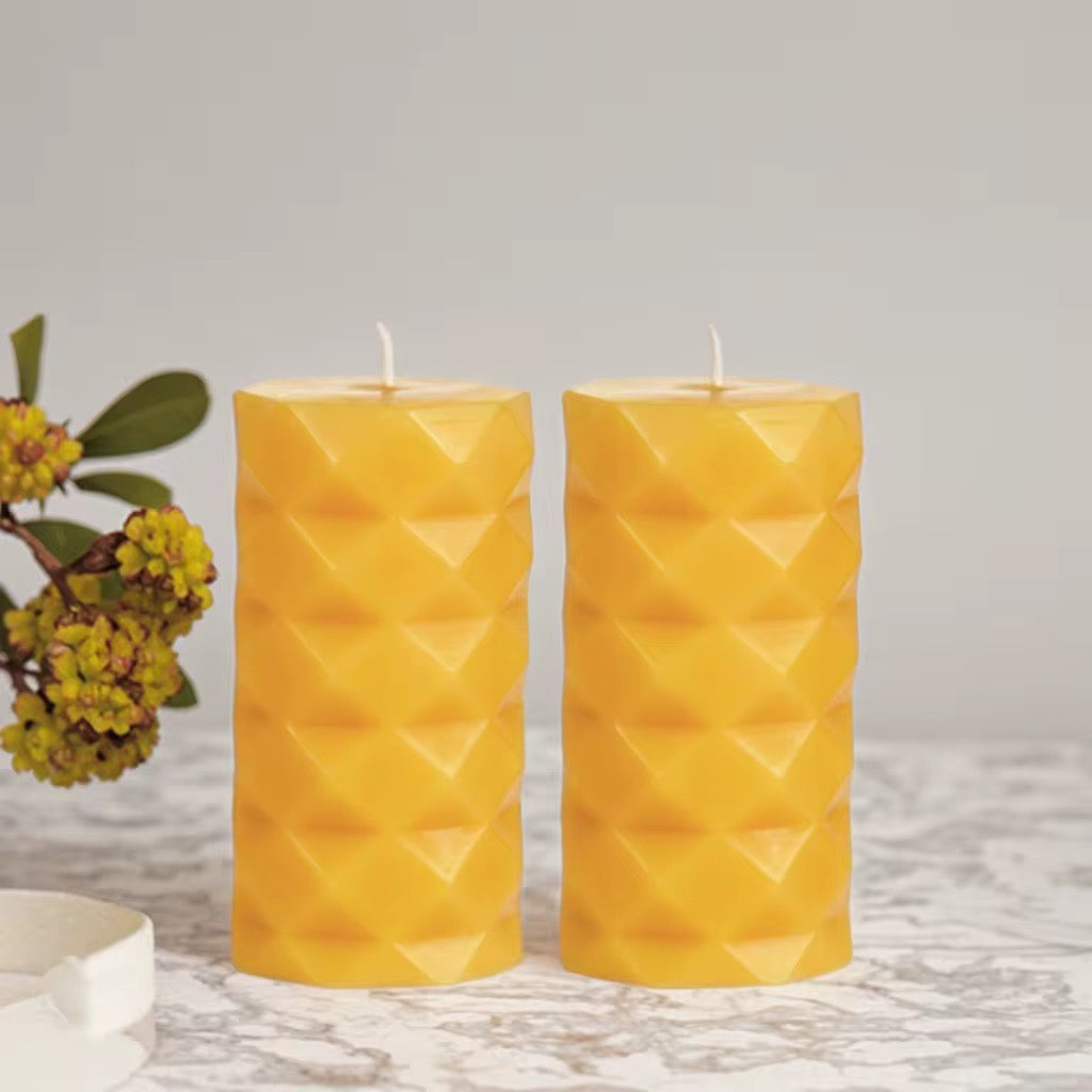Geometric Beeswax Pillar Candle