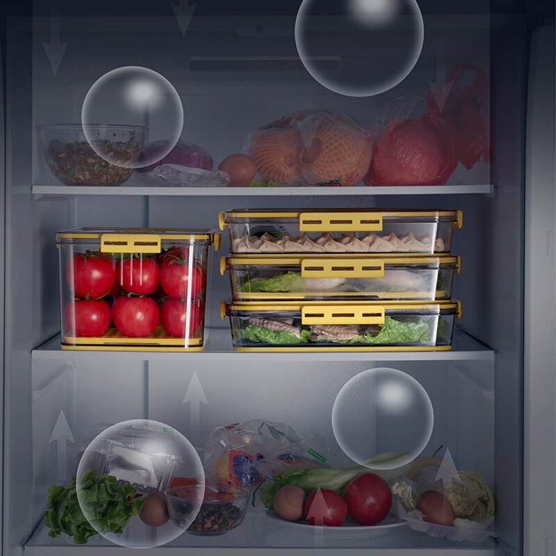 Refrigerator Storage Box Kitchen Storage Container Food Grade PET Plastic Transparent Thickened Timekeeping Frozen Organizer Box