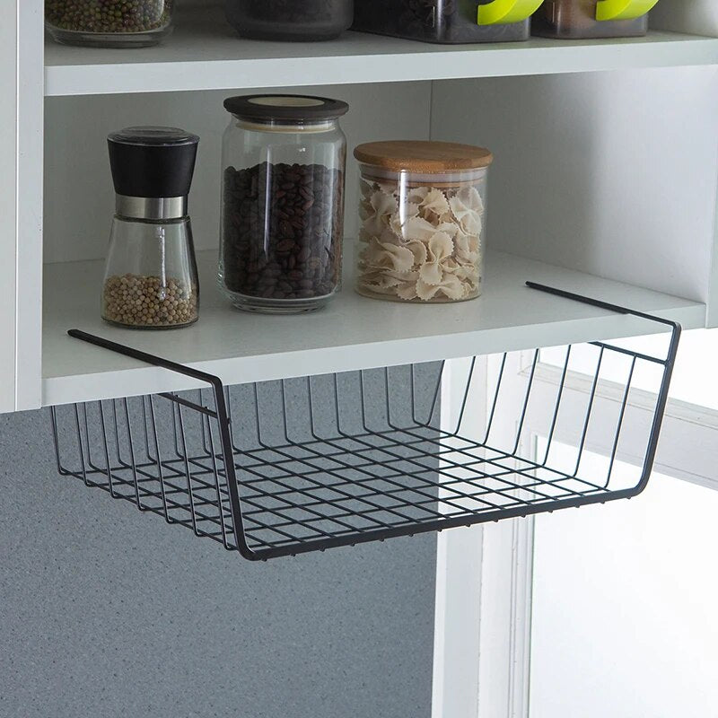 ORZ Metal Storage Basket Kitchen Cabinet Organizer Holder Rack Closet Wardrobe Desk Organizer Office Home Storage Organization