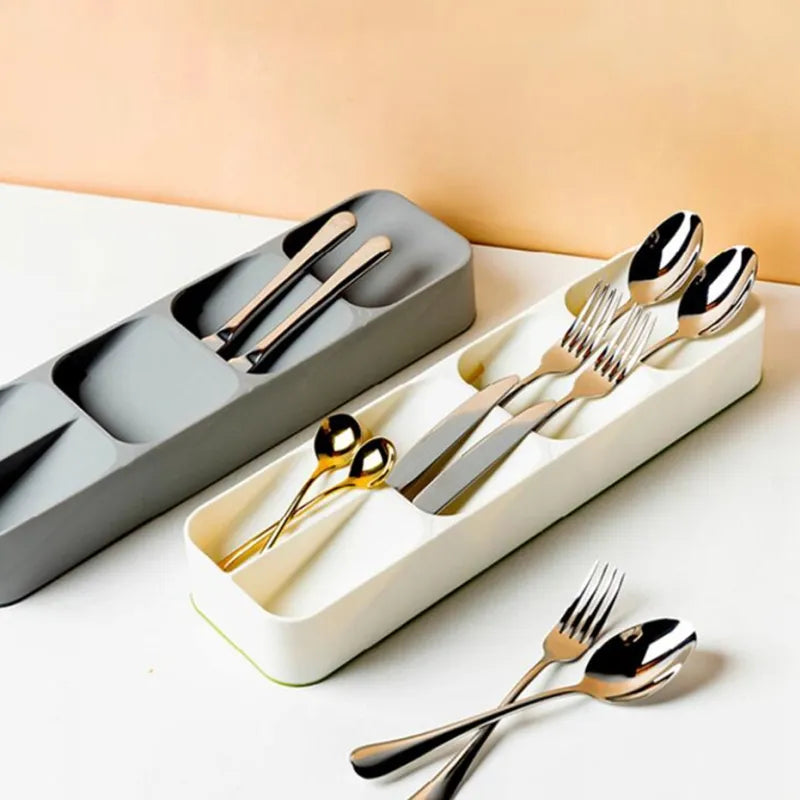 Cutlery Storage Tray Knife Block Holder Tableware Organizer Spoon Fork Separation Box Kitchen Drawer Plastic Container Cabinet