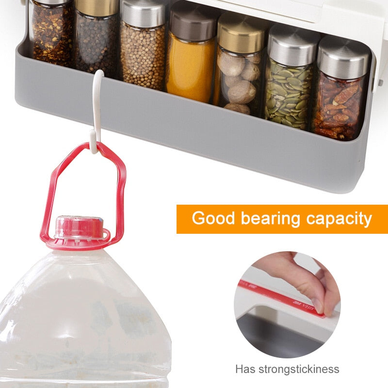 Kitchen Self-adhesive Spice Organizer Rack Seasoning Bottle Storage Rack Under Desk Drawer Hidden Kitchen Supplies Storage