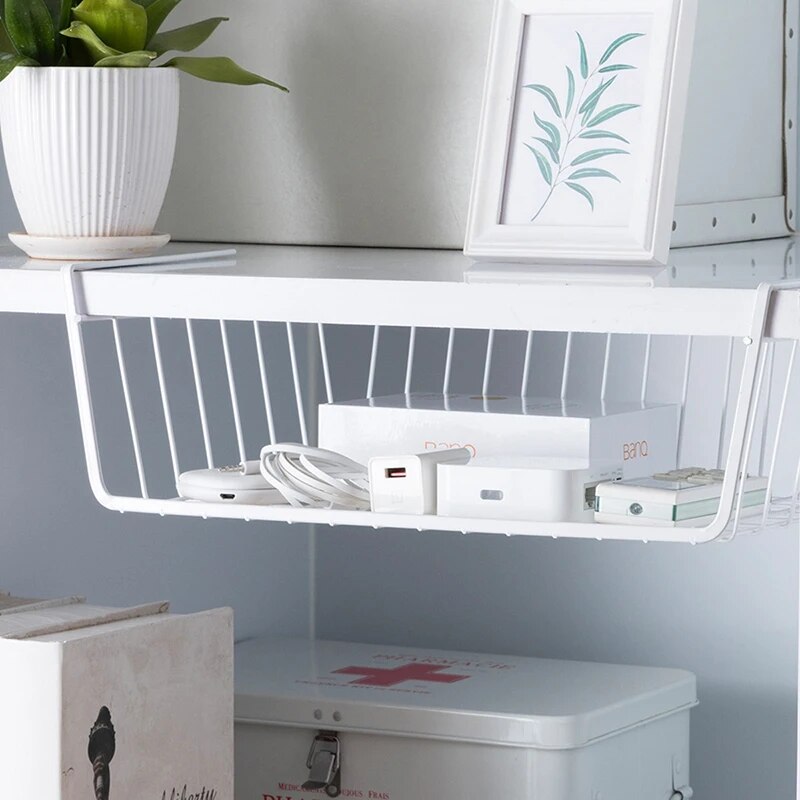 ORZ Metal Storage Basket Kitchen Cabinet Organizer Holder Rack Closet Wardrobe Desk Organizer Office Home Storage Organization