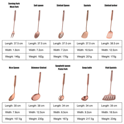 1Pc Rose Gold Kitchenware Stainless Steel Cooking Tool Rice Soup Spoon Pasta Fork Kitchen Accessories Server Kit Dinner Utensil
