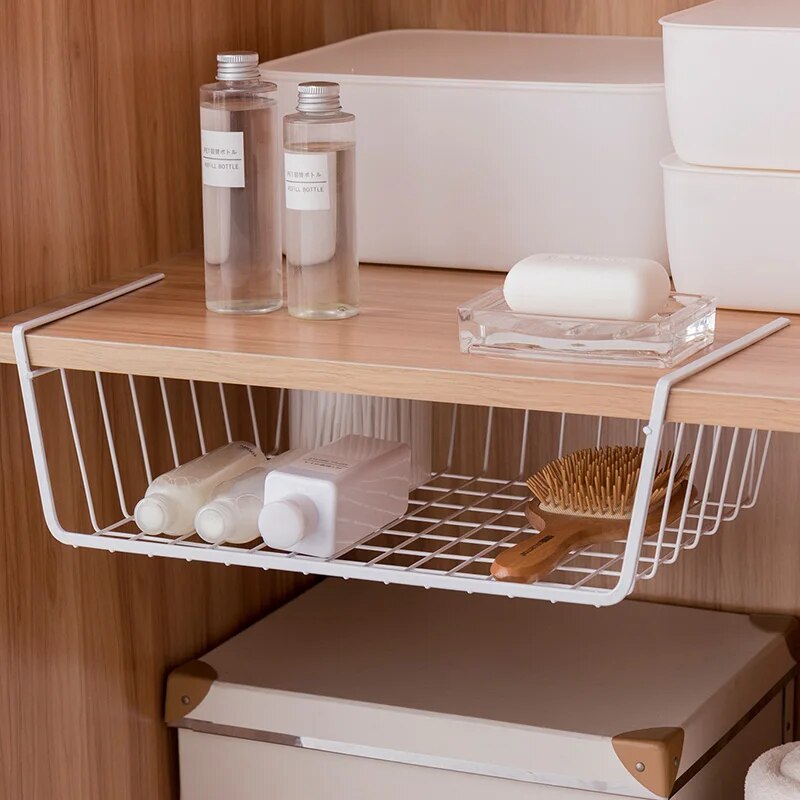 ORZ Metal Storage Basket Kitchen Cabinet Organizer Holder Rack Closet Wardrobe Desk Organizer Office Home Storage Organization