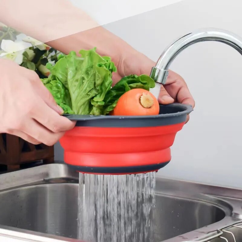 Foldable Fruit Bowl Basket Household Clean Rice Wash Sieve Machine Vegetable Manual Collapsible Drainer Kitchen Cooking Tool