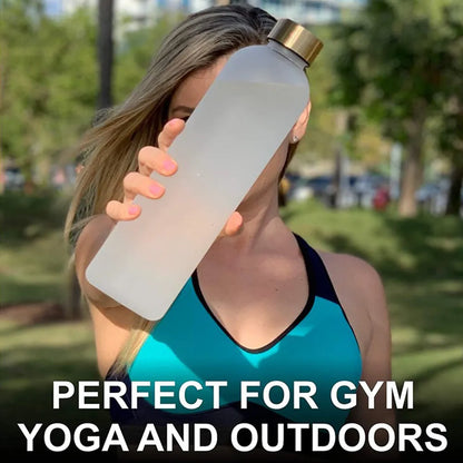 1L Water Bottle With Time Marker 32 OZ Motivational Reusable Fitness Sports Outdoors Travel Leakproof BPA Free Frosted Plastic