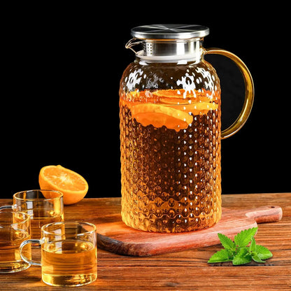 Glass Pitcher Glass Pitcher with Lid  High Borosilicate Glass Heavy Duty Water Pitcher for Cold/Hot Drinks Iced Tea Juice Milk