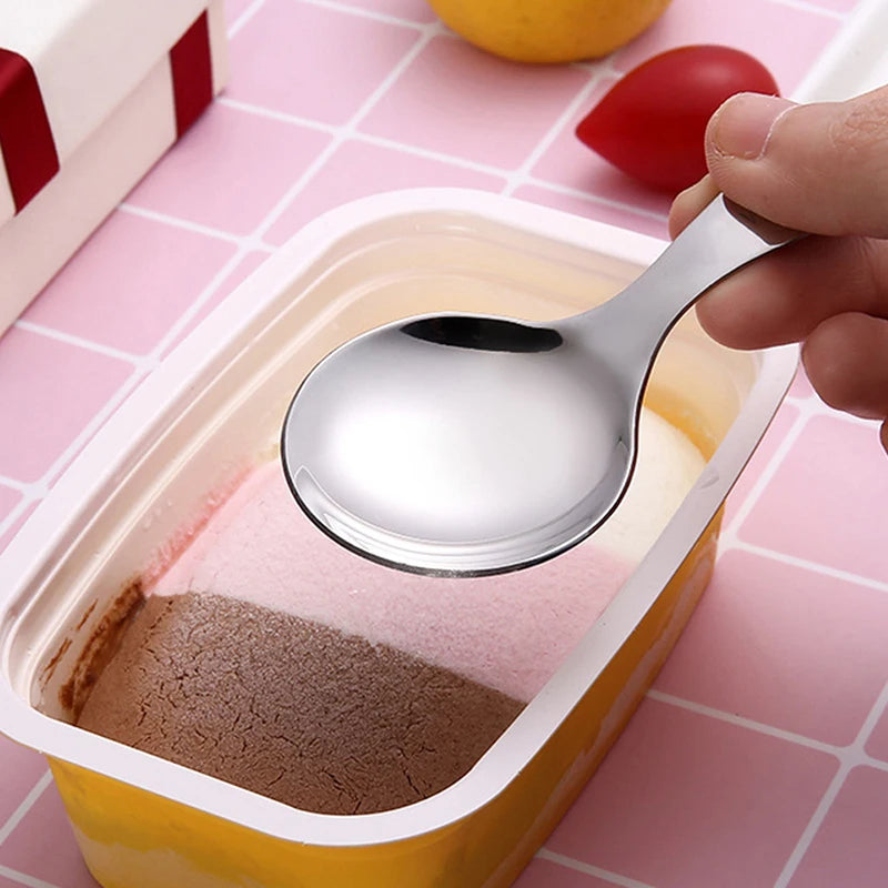 Cute Stainless Steel Spoon Short Handle Gold Ice Cream Tea Coffee Spoon Kids Spoon Kitchen Condiment Spice Scoop