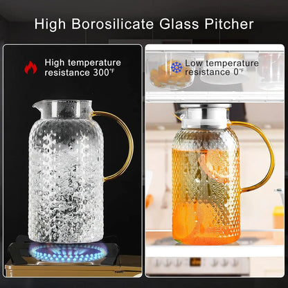 Glass Pitcher Glass Pitcher with Lid  High Borosilicate Glass Heavy Duty Water Pitcher for Cold/Hot Drinks Iced Tea Juice Milk