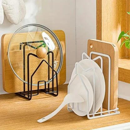 1pc Multi-Purpose Sturdy Metal Cutting Board Rack, Chopping Board Organizer Stand Holder Kitchen Countertop Pot Rack Organizer